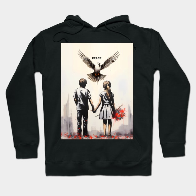 Against Hate: Call for a Peaceful Resolution on a Dark Background Hoodie by Puff Sumo
